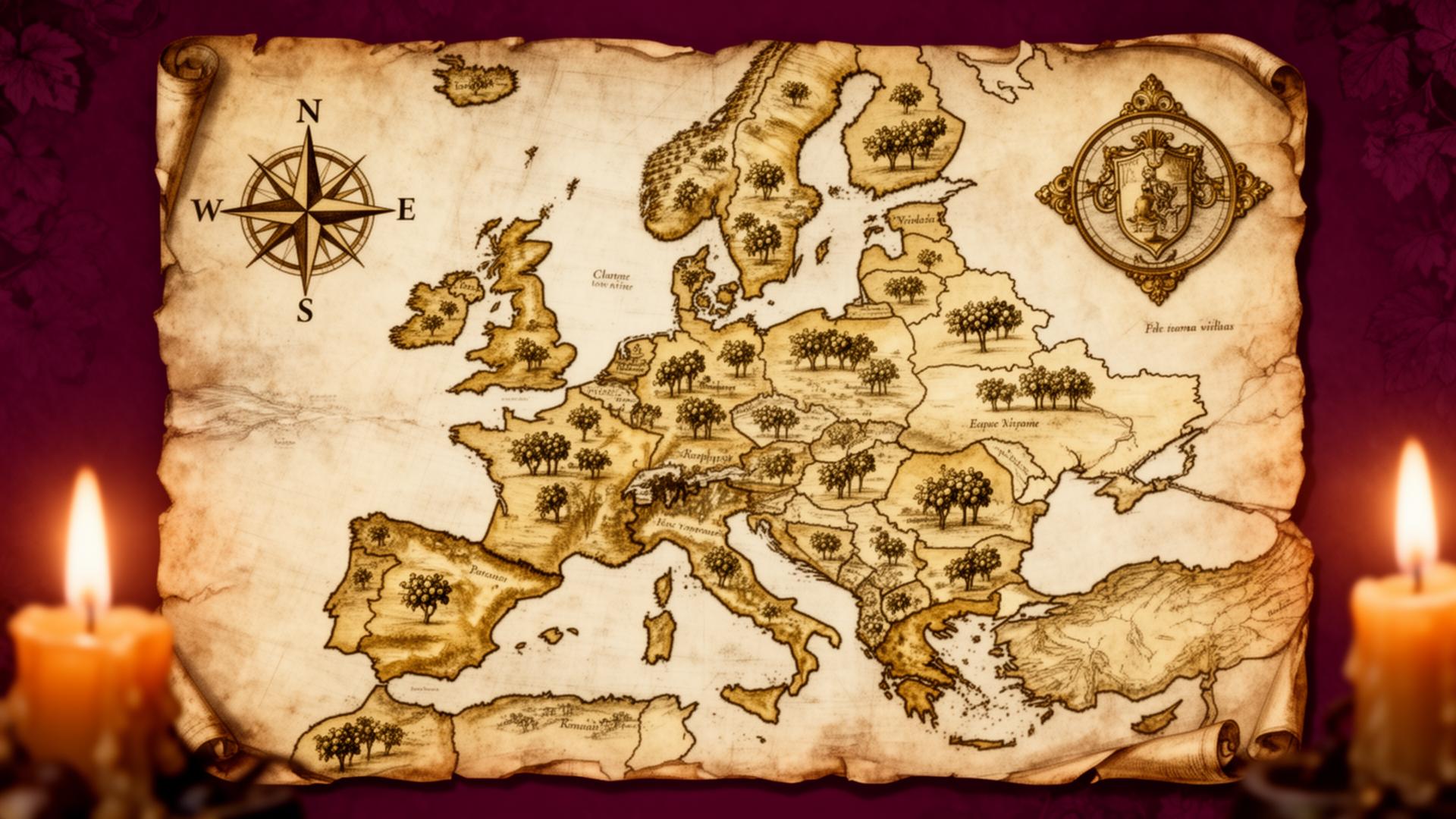 Antique map of European wine regions
